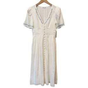 Reformation Kamryn Embroidered Smocked Waist  Midi Dress (6)